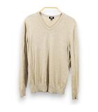 ユニクロ UNIQLO 長袖 ニット セーター M ベージュ系 Vネック カシミヤ混 無地 シンプル
