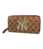 グッチ GUCCI ニューヨークヤンキース ジップ アラウンド ウォレット ブラウン 茶系 キャンバス