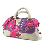 ゲス GUESS パッチワーク レースアップバッグ ハンド ショルダー 2WAY パープル レザー調
