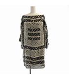 ダイアンフォンファステンバーグ DIANE von FURSTENBERG ワンピース ひざ丈 総柄 絹 シルク シアー シースルー 長袖 4 黒 ブラック アイボリー 418-146009 /RO