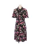 ダイアンフォンファステンバーグ DIANE von FURSTENBERG シャツ ワンピース ひざ丈 半袖 花柄 シルク 4 黒 ピンク /BM