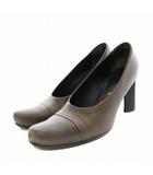 プラダ PRADA パンプス アーモンドトゥ チャンキーヒール レザー 37 23.0cm 茶 ブラウン /YT