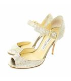 Champagne Glitter Fabric Peep Toe Pumps パンプス オープントゥ ストラップ グリッター レザー 34 21cm シルバーカラー /KU