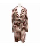 キャシャレル cacharel チェスターコート ミドル丈 チェック柄 ベルト カシミヤ混 38 ボルドー ベージュ /JS