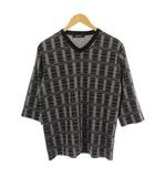 ナノユニバース nano universe Vネック カットソー 七分袖 チェック柄 M 黒 ブラック 672-9224018 /☆G