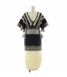 マメクロゴウチ  Mame Kurogouchi フリンジニットワンピース ロング丈 半袖 2 グレー アイボリー 黒 ブラック MM17SS-KN034 /AN41