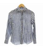ジャンネット GIANNETTO リネンシャツ チェック柄 麻 長袖 S 青 ブルー /☆G