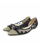 ドロシーフラット DOROTHY FLAT パンプス ポインテッドトゥ ローヒール ドット柄 シアー スエード 35 22.0cm 黒 ブラック ゴールド /YT