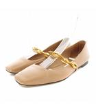 ダイヤモンドティルダフラット DIAMOND TILDA FLAT パンプス スクエアトゥ ローヒール レザー チェーン 36 23.0cm ベージュ ゴールド /YT