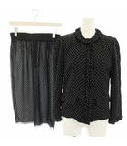 ドルチェ&ガッバーナ ドルガバ DOLCE&GABBANA セットアップ 上下 ノーカラージャケット スカート ひざ丈 タイト ドット柄 フリル 絹 シルク 36 黒 ブラック 白 ホワイト /YT