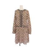 トリーバーチ TORY BURCH ワンピース ひざ丈 長袖 総柄 シルク 2 白 カーキ /BM