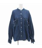 フリークスストア FREAKS STORE デニムシャツ ブラウス 長袖 バンドカラー フリンジ リボン F インディゴブルー /GV