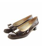 サルヴァトーレフェラガモ Salvatore Ferragamo ヴァラリボン パンプス チャンキーヒール アーモンドトゥ エナメル 6.5 茶 ブラウン DR49200 /AN16
