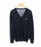 グッチ GUCCI ニット セーター ウール ロゴ刺繍 Vネック 長袖 L 紺 ネイビー Z7176 /HN