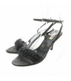 プラダ PRADA デニムサンダル ビーズ ピンヒール ストラップ オープントゥ 35.5 22.5cm ブラック /NQ