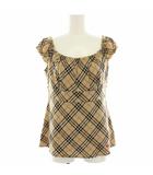 バーバリーブルーレーベル BURBERRY BLUE LABEL カットソー ノバチェック ウール フレンチスリーブ フリル 38 ベージュ 黒 ブラック FAF02-761-50 /HN