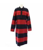 バーバリープローサムコレクション BURBERRY PRORSUM COLLECTION ワンピース シルク ボーダー ひざ丈 長袖 42 赤 ネイビー 4497602 /TK