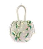 フェイラー FEILER PUR MUGUET ピュールミュゲ 手付き巾着 ハンドバッグ すずらん柄 花柄 ポンポン 装飾 F 水色 ライトブルー 白 ホワイト PMG-241132 /BB