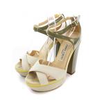 ジミーチュウ JIMMY CHOO サンダル チャンキーヒール アンクルストラップ 34.5 カーキ /YM