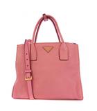 プラダ PRADA トートバッグ ハンドバッグ ショルダーバッグ 2WAY 三角プレート ゴールド金具 レザー ピンク /KH ■OH