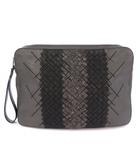 ボッテガヴェネタ BOTTEGA VENETA イントレチャート クラッチバッグ セカンドバッグ 刺繍 レザー 切替 グレー 黒 ブラック /BB ■OH