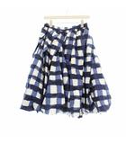 マルニ MARNI バルーンシェイプスカート ひざ丈 チェック柄 L 紺 ネイビー 白 ホワイト 01-22-2N083B /OR