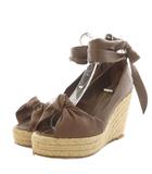 ロエベ LOEWE サンダル ウェッジソール オープントゥ リボン 37 茶 ブラウン /AN24