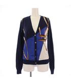 ラルフローレン RALPH LAUREN ニット カーディガン 長袖 Vネック 切替 柄 シルク M ネイビー /BM