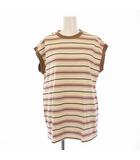 6 ROKU BEAUTY&YOUTH B&Y ロク ビューティーアンドユース 22SS COTTON MULTI BORDER NO SLEEVE T-SHIRT Tシャツ カットソー ノースリーブ ボーダー柄 F ベージュ 8617-299-0333 /BM