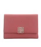 ロエベ LOEWE アナグラム バーティカルウォレット スモール 財布 三つ折り 小銭入れ レザー ピンク /AN7 ■OH