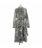 マックスマーラ MAX MARA シャツワンピース ロング丈 長袖 コットンポプリン ティアード 総柄 38 白 ホワイト 黒 ブラック 122620096 /AN29