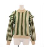 アメリヴィンテージ Ameri VINTAGE SWELL STRIPE KNIT スウェルストライプニット セーター 長袖 ハイネック ストレッチ F ベージュ 緑 グリーン 02120161001 /BB