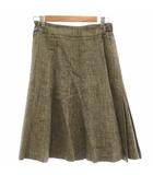 ラルフローレン RALPH LAUREN フレアスカート ひざ丈 ヘリンボーン 絹 シルク×リネン 7 ベージュ 黒 ブラック /JS