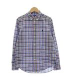 キッズ シャツ チェック 男の子 長袖 ボタンダウン 14-16 青 ブルー /☆G ■JS
