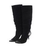 ディオール Dior CDロゴ ロングブーツ ギャザー スエード ポインテッドトゥ 35 D 黒 /TK