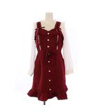 リズリサ LIZ LISA ワンピース ひざ丈 長袖 ブラウスドッキング リボン フリル 0 赤 白 195-6014-0 /BM