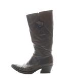 エルマノシェルビーノ ERMANNO SCERVINO ロングブーツ ポインテッドトゥ バックルデザイン ヒール レザー 36.5 ダークブラウン /AN21