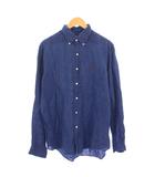 OCEAN WASH LINEN ボタンダウンシャツ カジュアル 長袖 レギュラーカラー ロゴ 刺繍 ワンポイント 麻 リネン L 紺 ネイビー /BB