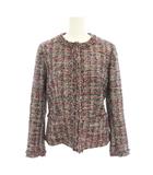 セオリー Theory ビバリーツイードフリンジスリムジャケット BEVERLY TWEED FRINGE SLIM JKT ノーカラージャケット アウター 2 赤 レッド 紺 ネイビー 01-0104107 /YT