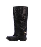 シャネル CHANEL 2016年製 カメリア ロングブーツ カーフレザー 38C 黒 G32098 /KH