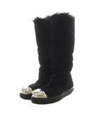 ミュウミュウ miumiu ムートンブーツ ロングブーツ ビジュー ボア スエード 37 黒 ブラック 5W9461 /AN18