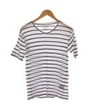 イザベル マラン エトワール ISABEL MARANT ETOILE カットソー 半袖 Vネック ストレッチ 薄手 麻 リネン バイカラー ボーダー柄 XS 白 ホワイト 黒 ブラック /BB