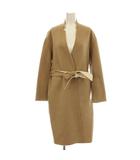 ユナイテッドアローズ UNITED ARROWS ノーカラー コート ウール ロング ベルテッドコート 38 ベージュ1525-199-3220 /☆G