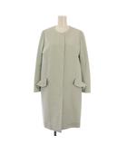 フォクシーニューヨーク FOXEY NEW YORK ノーカラーコート アウター ロング丈 フリル ワンカラー 38 水色 ライトブルー /BB