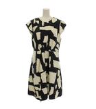 ケイトスペード KATE SPADE ワンピース 半袖 シルク混 ひざ丈 総柄 8 黒 白 NJMU1929 /☆G