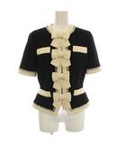 グッチ GUCCI 半袖 ノーカラージャケット リボン ラインストーン 38 黒 ブラック 493637 /☆G