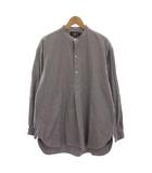 ダブルアールエル RRL ラルフローレン プルオーバー シャツ ストライプ 長袖 L 青 ブルー グレー ハーフボタン バンドカラー /YM