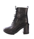 トリーバーチ TORY BURCH ダブルTラグアンクルブーツ ショート レースアップ チャンキーヒール 厚底 レザー ワンカラー 5.5 黒 ブラック /BB