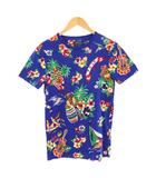 ポロ ラルフローレン POLO RALPH LAUREN CUSTOM SLIM FIT Tシャツ 半袖 クルーネック ストレッチ アロハ柄 ロゴ 総柄 XS 青 ブルー /BB