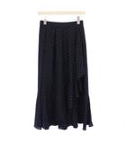 シクラス CYCLAS フレアスカート ミモレ ロング フリル 装飾 シルク混 ドット柄 34 紺 ネイビー /BB